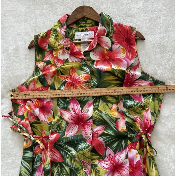 Sag Harbor Dress Sze 18 Button Hibiscus Tropical Hawaiian Resort Vacation VTG - Picture 6 of 8